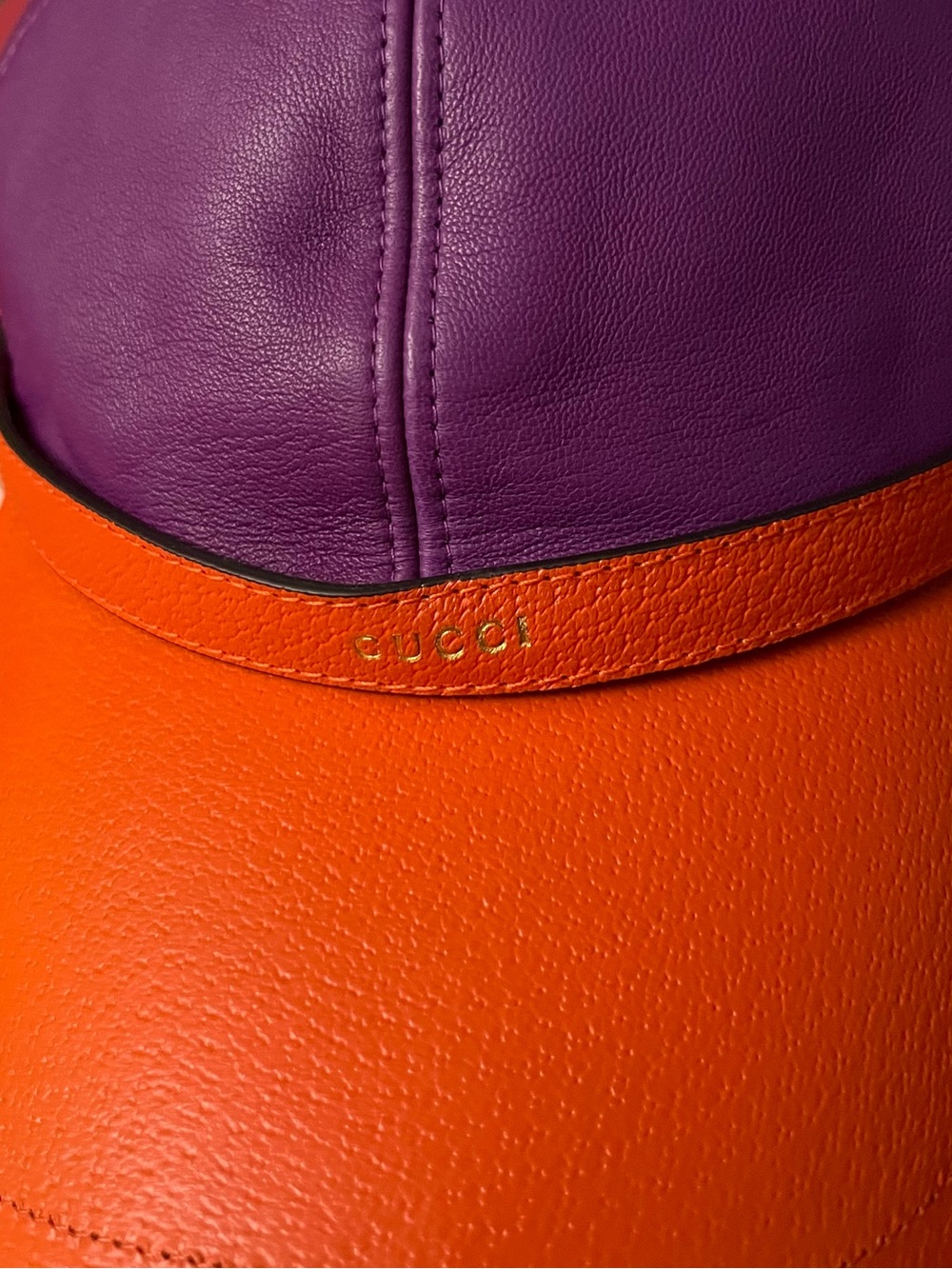 Gucci Two-Tone Purple and Orange Leather Cap 100 % Authentic - Picture 5 of 16